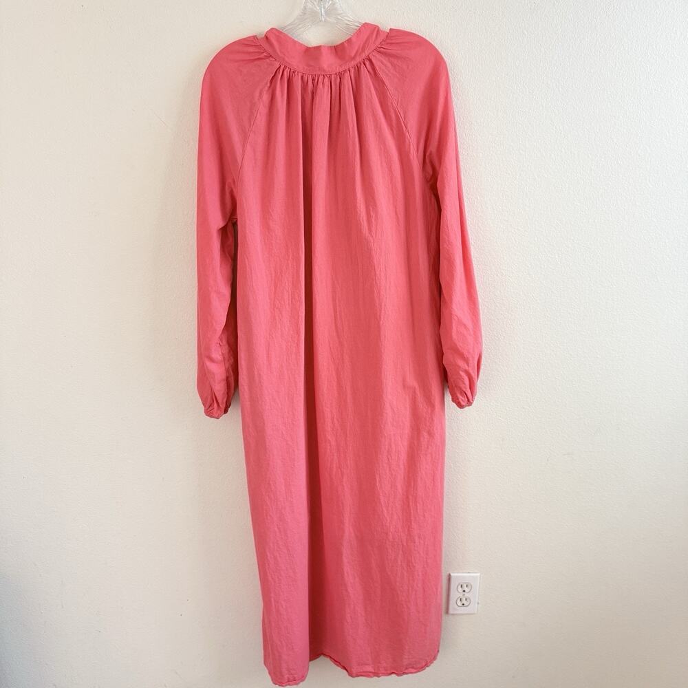 Xirena Cotton Maxi Dress XL Coral Pink Long Sleeve V-Neck Side Slits Boho READ! - Picture 2 of 16